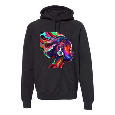 Psychedelic Art Black Woman Listening to Music Black 's Premium Hoodie