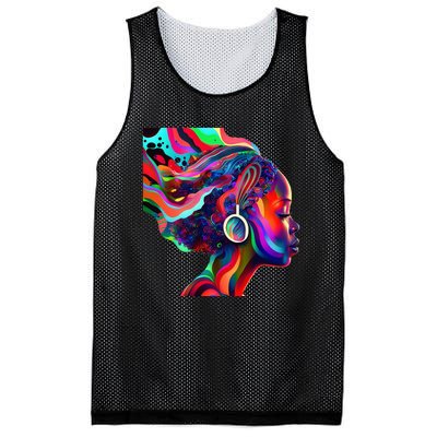 Psychedelic Art Black Woman Listening to Music Black 's Mesh Reversible Basketball Jersey Tank