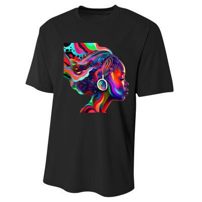 Psychedelic Art Black Woman Listening to Music Black 's Performance Sprint T-Shirt