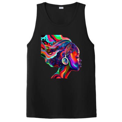 Psychedelic Art Black Woman Listening to Music Black 's PosiCharge Competitor Tank