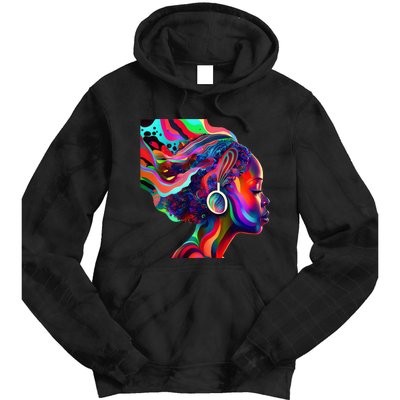 Psychedelic Art Black Woman Listening to Music Black 's Tie Dye Hoodie