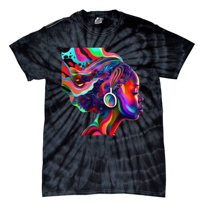 Psychedelic Art Black Woman Listening to Music Black 's Tie-Dye T-Shirt