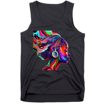 Psychedelic Art Black Woman Listening to Music Black 's Tank Top