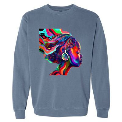 Psychedelic Art Black Woman Listening to Music Black 's Garment-Dyed Sweatshirt