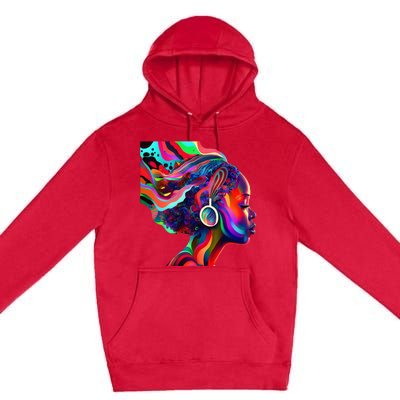 Psychedelic Art Black Woman Listening to Music Black 's Premium Pullover Hoodie