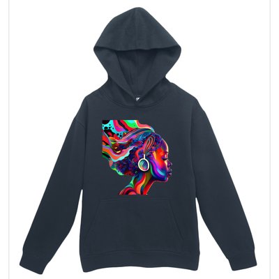 Psychedelic Art Black Woman Listening to Music Black 's Urban Pullover Hoodie