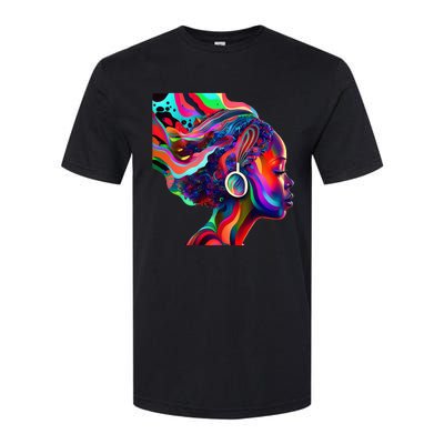 Psychedelic Art Black Woman Listening to Music Black 's Softstyle CVC T-Shirt