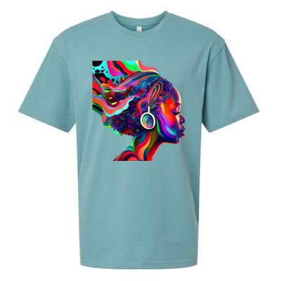 Psychedelic Art Black Woman Listening to Music Black 's Sueded Cloud Jersey T-Shirt