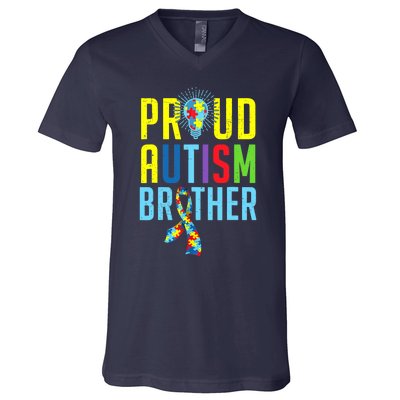 Proud Autism Brother | Sibling Autism Awareness V-Neck T-Shirt