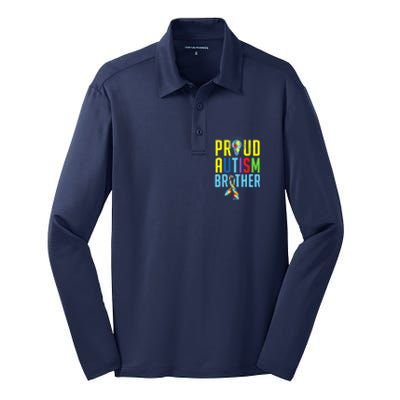 Proud Autism Brother | Sibling Autism Awareness Silk Touch Performance Long Sleeve Polo