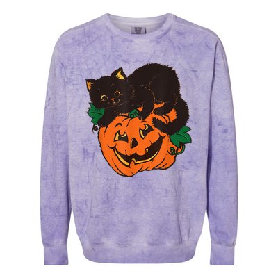 Pumpkin And Black Cat Halloween Vintage Costume Colorblast Crewneck Sweatshirt