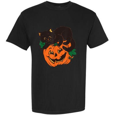 Pumpkin And Black Cat Halloween Vintage Costume Garment-Dyed Heavyweight T-Shirt