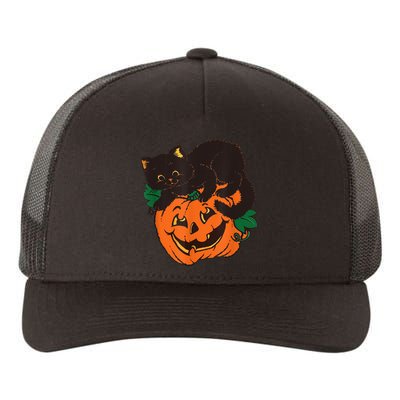 Pumpkin And Black Cat Halloween Vintage Costume Yupoong Adult 5-Panel Trucker Hat