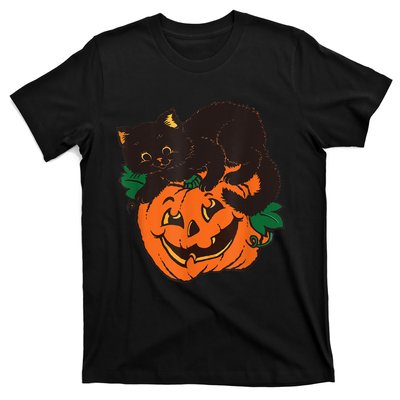 Pumpkin And Black Cat Halloween Vintage Costume T-Shirt