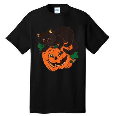 Pumpkin And Black Cat Halloween Vintage Costume Tall T-Shirt