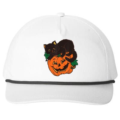 Pumpkin And Black Cat Halloween Vintage Costume Snapback Five-Panel Rope Hat