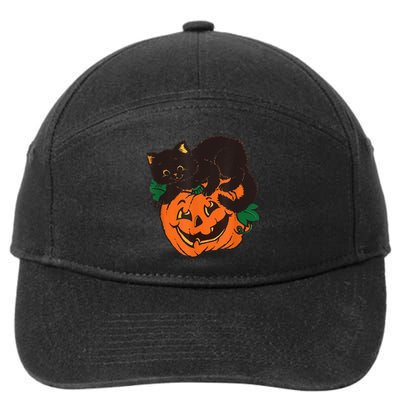 Pumpkin And Black Cat Halloween Vintage Costume 7-Panel Snapback Hat