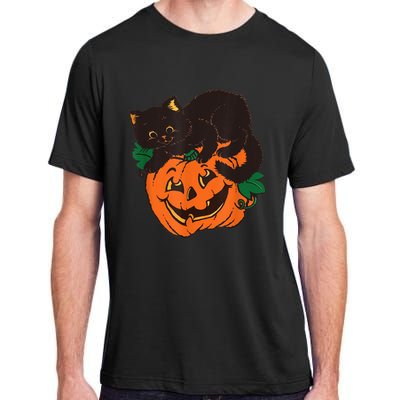 Pumpkin And Black Cat Halloween Vintage Costume Adult ChromaSoft Performance T-Shirt