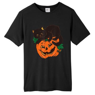 Pumpkin And Black Cat Halloween Vintage Costume Tall Fusion ChromaSoft Performance T-Shirt