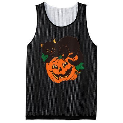 Pumpkin And Black Cat Halloween Vintage Costume Mesh Reversible Basketball Jersey Tank