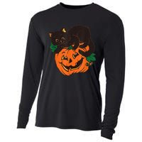 Pumpkin And Black Cat Halloween Vintage Costume Cooling Performance Long Sleeve Crew