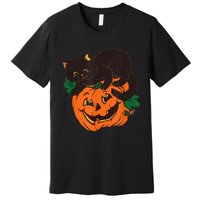 Pumpkin And Black Cat Halloween Vintage Costume Premium T-Shirt