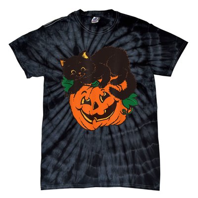 Pumpkin And Black Cat Halloween Vintage Costume Tie-Dye T-Shirt