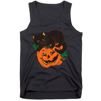 Pumpkin And Black Cat Halloween Vintage Costume Tank Top