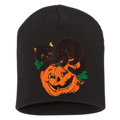 Pumpkin And Black Cat Halloween Vintage Costume Short Acrylic Beanie