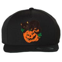 Pumpkin And Black Cat Halloween Vintage Costume Wool Snapback Cap