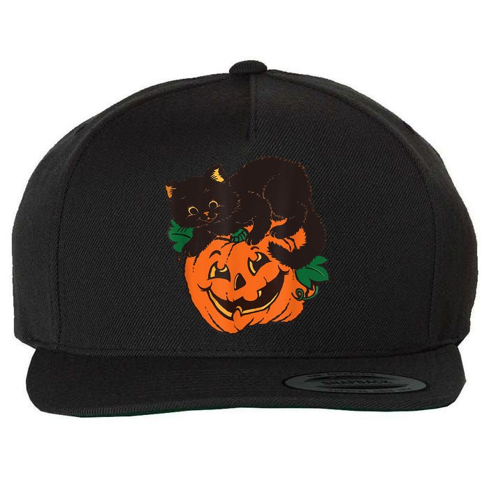 Pumpkin And Black Cat Halloween Vintage Costume Wool Snapback Cap