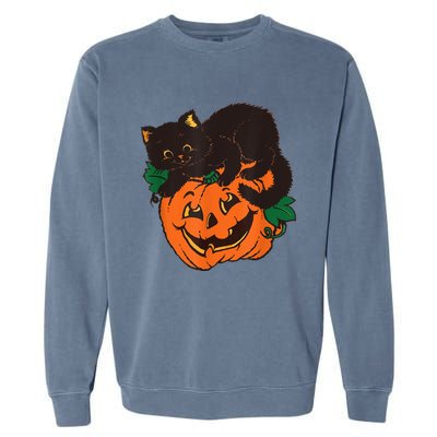 Pumpkin And Black Cat Halloween Vintage Costume Garment-Dyed Sweatshirt