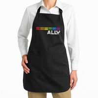 Proud Ally Bars Equality Lgbtq Rainbow Flag Ally Full-Length Apron With Pockets