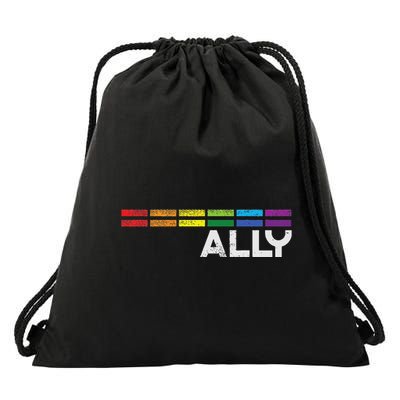 Proud Ally Bars Equality Lgbtq Rainbow Flag Ally Drawstring Bag