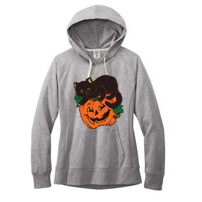 Pumpkin and Black Cat Halloween Vintage Costume Women's Fleece Hoodie