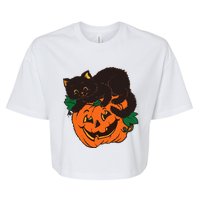 Pumpkin and Black Cat Halloween Vintage Costume Bella+Canvas Jersey Crop Tee