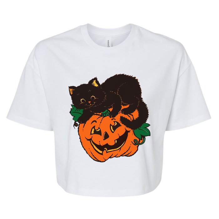 Pumpkin and Black Cat Halloween Vintage Costume Bella+Canvas Jersey Crop Tee