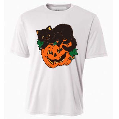 Pumpkin and Black Cat Halloween Vintage Costume Cooling Performance Crew T-Shirt