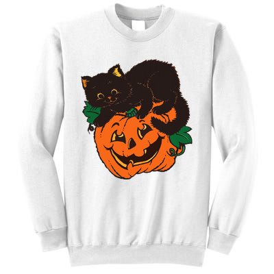 Pumpkin and Black Cat Halloween Vintage Costume Sweatshirt