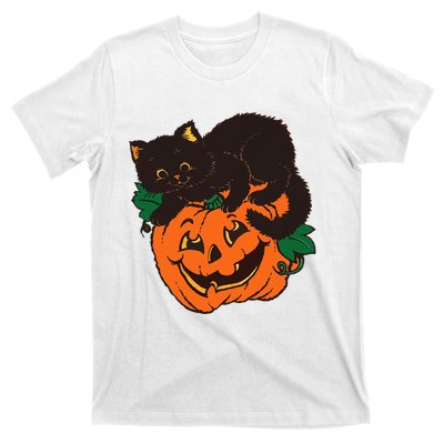 Pumpkin and Black Cat Halloween Vintage Costume T-Shirt