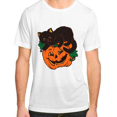 Pumpkin and Black Cat Halloween Vintage Costume Adult ChromaSoft Performance T-Shirt