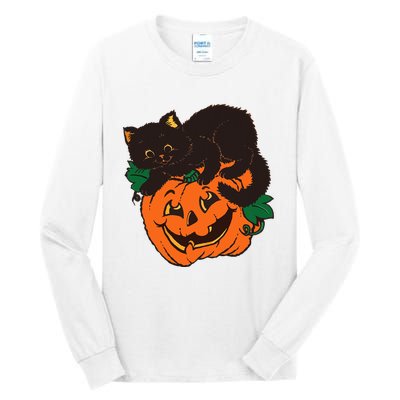 Pumpkin and Black Cat Halloween Vintage Costume Tall Long Sleeve T-Shirt