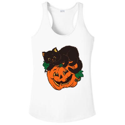 Pumpkin and Black Cat Halloween Vintage Costume Ladies PosiCharge Competitor Racerback Tank