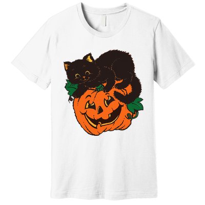 Pumpkin and Black Cat Halloween Vintage Costume Premium T-Shirt