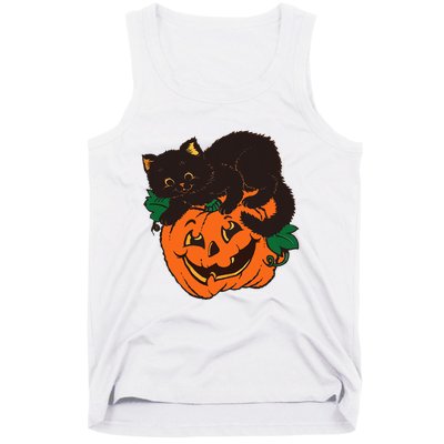 Pumpkin and Black Cat Halloween Vintage Costume Tank Top