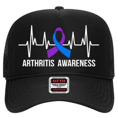 Purple And Blue Ribbon Heartbeat Arthritis Awareness Month High Crown Mesh Back Trucker Hat