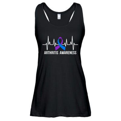 Purple And Blue Ribbon Heartbeat Arthritis Awareness Month Ladies Essential Flowy Tank