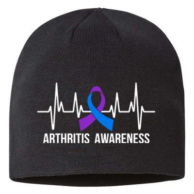 Purple And Blue Ribbon Heartbeat Arthritis Awareness Month Sustainable Beanie