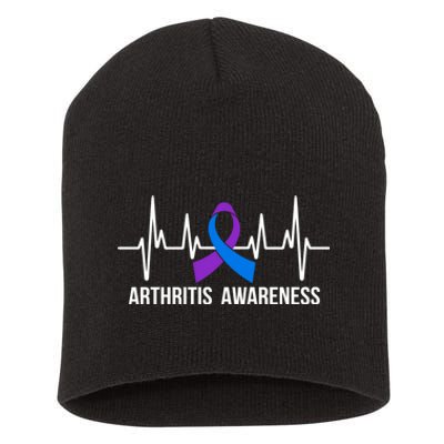 Purple And Blue Ribbon Heartbeat Arthritis Awareness Month Short Acrylic Beanie