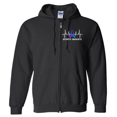 Purple And Blue Ribbon Heartbeat Arthritis Awareness Month Full Zip Hoodie